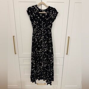Black Floral Ankle-Length Maxi Dress | Size Medium | Lightweight & Flowy